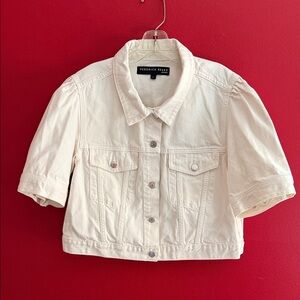 Veronica Beard Jeans Raina Short Sleeve Cropped White Denim Jeans Jacket